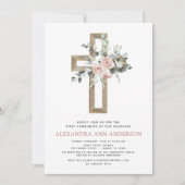 ピンクフローラファーストホーリーコミュニオンユークレイプトゥス 招待状 (正面)