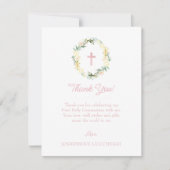 ピンクフローラファースト聖体拝領カスタム感謝 サンキューカード (正面)