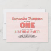 ピンクフローラファースト誕生日ガールパーティーテンプレート 招待状 (正面)