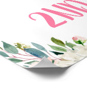 ピンクフローラファームとトラクター誕生日ウェルカムサイン ポスター (角)