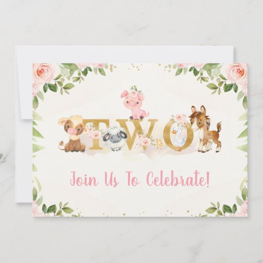 ピンクフローラファームアニマルズセカンド誕生日 招待状 (裏面)