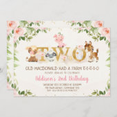 ピンクフローラファームアニマルズセカンド誕生日 招待状 (正面/裏面)