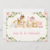 ピンクフローラファームアニマルズファースト誕生日招待状 招待状 (裏面)