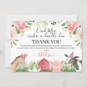 ピンクフローラファームアニマルズ誕生日サンキューカード 招待状 (正面)
