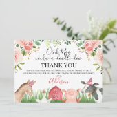 ピンクフローラファームアニマルズ誕生日サンキューカード 招待状 (スタンド正面)