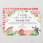 ピンクフローラファームアニマルズ誕生日サンキューカード 招待状 (正面/裏面)