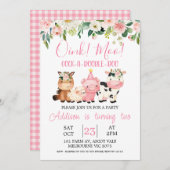 ピンクフローラファームアニマルズ誕生日招待状 招待状 (正面/裏面)