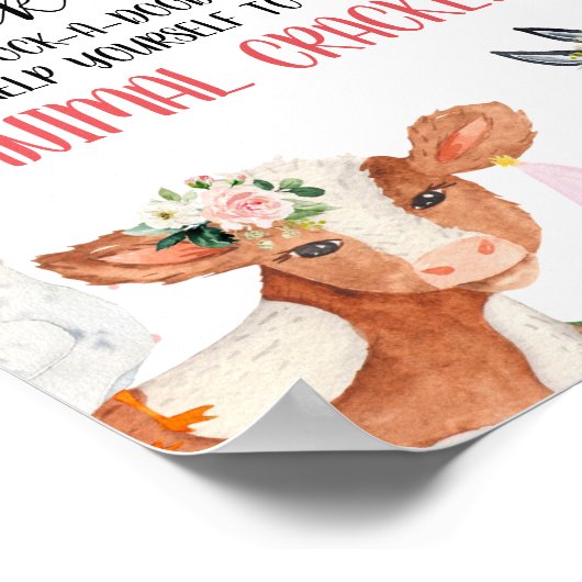 ピンクフローラファームアニマルバースデーパーティーサイン ポスター (角)