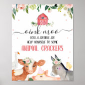 ピンクフローラファームアニマルバースデーパーティーサイン ポスター (正面)