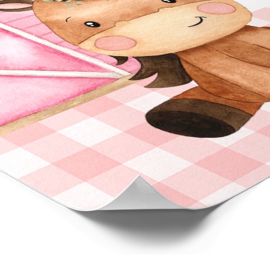 ピンクフローラファームウェルカムバースデーパーティーサイン ポスター (角)