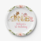 ピンクフローラファームファースト誕生日紙プレート ペーパープレート (正面)