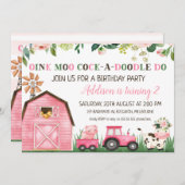 ピンクフローラファーム動物誕生日招待状 招待状 (正面/裏面)