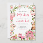 ピンクフローラファーム納屋周囲の庭ベビーシャワー 招待状 (正面)