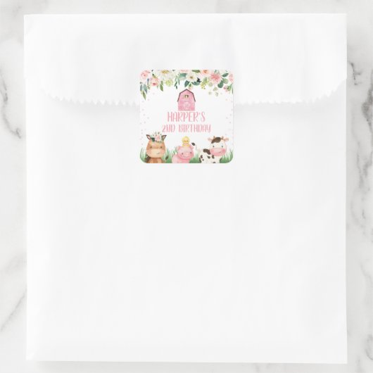 ピンクフローラファーム誕生日フェイスシール スクエアシール (バッグ)