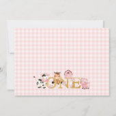 ピンクフローラファーム金ゴールドワンファースト誕生日 招待状 (裏面)