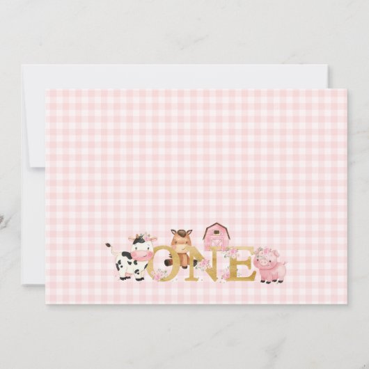 ピンクフローラファーム金ゴールドワンファースト誕生日 招待状 (裏面)