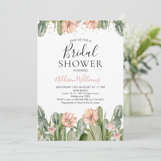 ピンクフローラフィエスタカクタスサクレントブライダルシャワー 招待状 (スタンド正面)