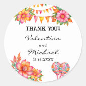 ピンクフローラフィエスタメキシ結婚コニーズサンキュー ラウンドシール (正面)