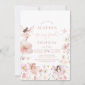 ピンクフローラフェアリーファースト誕生日招待状 招待状 (正面)