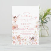 ピンクフローラフェアリーファースト誕生日招待状 招待状 (スタンド正面)