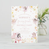 ピンクフローラフェアリーファースト誕生日招待状 招待状 (スタンド正面)