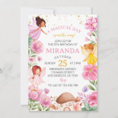 ピンクフローラフェアリー誕生日招待状 招待状 (正面)