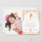 ピンクフローラフェアリー1st誕生日パーティの招待状 招待状 (正面)