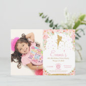 ピンクフローラフェアリー1st誕生日パーティの招待状 招待状 (スタンド正面)