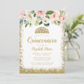 ピンクフローラフェイクグリッターティアラキンセアニェラ 招待状 (スタンド正面)