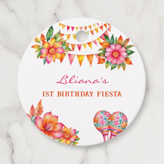 ピンクフローラフェスタ1歳の誕生日ありがとう フェイバータグ (正面)