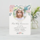 ピンクフローラフォトガールファースト聖餐式 招待状 (スタンド正面)