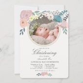 ピンクフローラフォトガール《キリスト教》洗礼式や命名式 招待状 (正面)