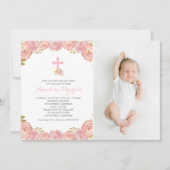 ピンクフローラフォトバプテスマ招待状 招待状 (正面)