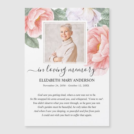 ピンクフローラフォト悔やみや弔慰葬儀祈りの言葉カード (正面)