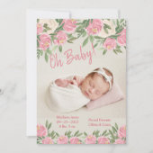 ピンクフローラフォトOhベビースクリプト誕生 案内状 (正面)