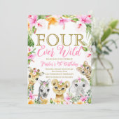 ピンクフローラフォーエバーワイルドジャングル誕生日ガール 招待状 (スタンド正面)