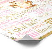 ピンクフローラフクロウ1stバースデーマイルストーン誕生統計 ポスター (角)