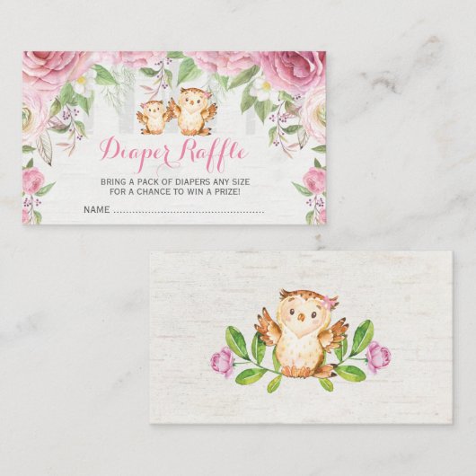 ピンクフローラフクロムミー&ベビーおむつラッフルチケット エンクロージャーカード (正面/裏面)