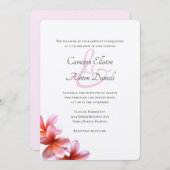 ピンクフローラフランジパニ結婚ホワイト 招待状 (正面/裏面)