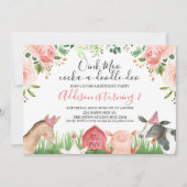 ピンクフローラフリージファームアニマルズ誕生日 招待状 (正面)
