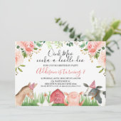 ピンクフローラフリージファームアニマルズ誕生日 招待状 (スタンド正面)