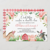 ピンクフローラフリージファームアニマルズ誕生日 招待状 (正面/裏面)