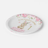 ピンクフローラフリーバニー金ゴールドワンファースト誕生日 ペーパープレート (アングル)