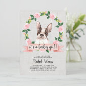 ピンクフローラフレンチブルドッグベビーシャワー 招待状 (スタンド正面)