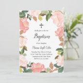 ピンクフローラフレームエレガントバプテスマ 招待状 (スタンド正面)