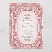 ピンクフローラフレームブライダルシャワー 招待状 (正面/裏面)