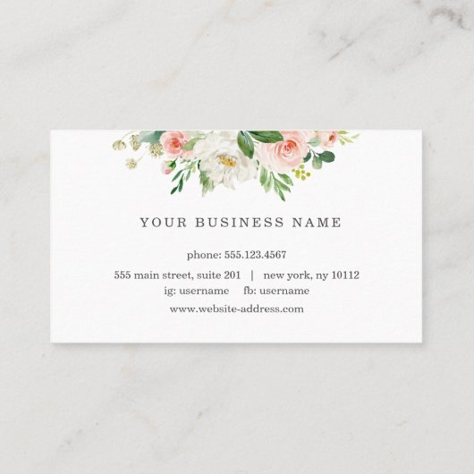 ピンクフローラフレームメイクアップアーティストヘアスタイル 名刺 (裏面)