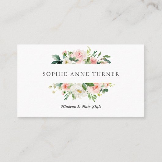 ピンクフローラフレームメイクアップアーティストヘアスタイル 名刺 (正面)