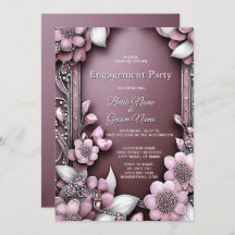 ピンクフローラフレーム婚約招待状