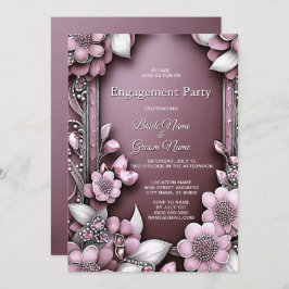 ピンクフローラフレーム婚約招待状 招待状